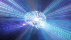 Digital image of a brain with light beams that represents generative AI