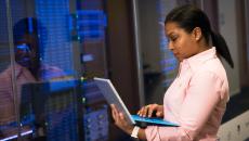 Cybersecurity professional in server room