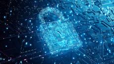 An image of a lock appears over a motherboard, representing data security.